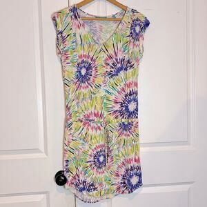 Tori Richard Honolulu Tie Die Sleeveless V-neck Drawstring Waist Dress S